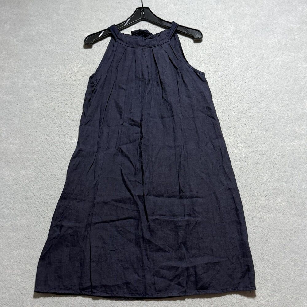 BELLAMBRA Shift Dress Sz Small Navy Blue 100% Linen Halter Made in Italy